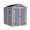 1 X KETER MANOR APEX DOUBLE DOOR OUTDOOR GARDEN STORAGE SHED- SIZE - 6 X 4 FT COLOUR GREY / WHITE ( PLEASE NOTE BOX IS DAMAGED - UNKNOWN CONDITION - 1ST IMAGE IS FROM STOCK FILE FOR REPRESENTATION ONLY)