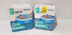 2 X BRAND NEW BESTWAY FAST SET FILL AND RISE POOLS - IN 2 SIZES TO INCLUDE 1 X DIAM 3.05 M - 66 CM HEIGHT 1 X DIAM 2.44 M - 61 CM HEIGHT