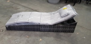 1 X BRAND NEW STUDIO FOLDING RATTAN LOUNGER - WITH FULL LENGTH CUSHION AND HEADREST CUSHION - IN GREY COLOUR - IN 1 BOX