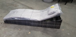 1 X BRAND NEW STUDIO FOLDING RATTAN LOUNGER - WITH FULL LENGTH CUSHION AND HEADREST CUSHION - IN GREY COLOUR - IN 1 BOX