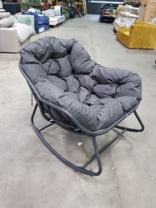 1 X BRAND NEW STUDIO MAYA MANGO ROCKING CHAIR - FULL LENGTH CUSHIONS IN DARK GREY - BLACK POWDER COST FINISH - IN 1 BOX