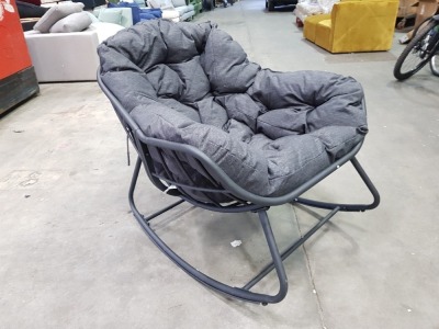 1 X BRAND NEW STUDIO MAYA MANGO ROCKING CHAIR - FULL LENGTH CUSHIONS IN DARK GREY - BLACK POWDER COST FINISH - IN 1 BOX