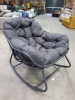 1 X BRAND NEW (PRE BUILT ) STUDIO MAYA MANGO ROCKING CHAIR - FULL LENGTH CUSHIONS IN DARK GREY - BLACK POWDER COST FINISH - NO BOX