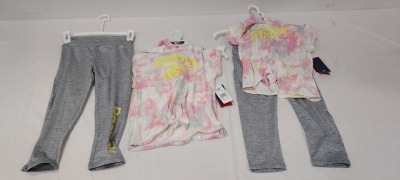 41 X BRAND NEW GIRLS 2 PIECE REEBOK ACTIVEWEAR SET THIS INCLUDES ONE MULTICOLURED SHORT SLEEVED HOODIE AND ONE PAIR OF GREY TRACKSUIT BOTTOMS IN GREY ALL IN SIZE 10-11 YEARS OLD ON HALF A RACK