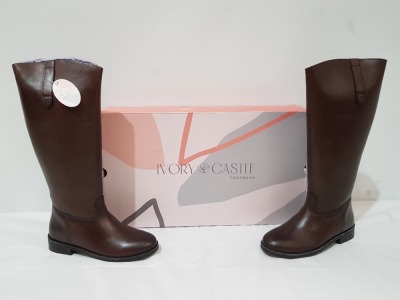 8 X BRAND NEW IVORY CASTLE WOMENS TALL REAL LEATHER BOOTS IN SIZE 5 IN BROWN SEPERATELY PACKAGED IN ONE LARGE BOX