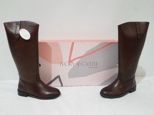 8 X BRAND NEW IVORY CASTLE WOMENS TALL REAL LEATHER BOOTS IN SIZE 6 IN BROWN SEPERATELY PACKAGED IN ONE LARGE BOX