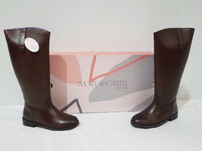 8 X BRAND NEW IVORY CASTLE WOMENS TALL REAL LEATHER BOOTS IN SIZE 6 IN BROWN SEPERATELY PACKAGED IN ONE LARGE BOX