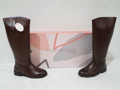 8 X BRAND NEW IVORY CASTLE WOMENS TALL REAL LEATHER BOOTS IN SIZE 6 IN BROWN SEPERATELY PACKAGED IN ONE LARGE BOX