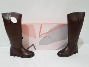 8 X BRAND NEW IVORY CASTLE WOMENS TALL REAL LEATHER BOOTS IN SIZE 6 IN BROWN SEPERATELY PACKAGED IN ONE LARGE BOX