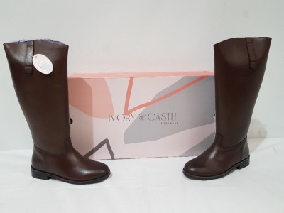 8 X BRAND NEW IVORY CASTLE WOMENS TALL REAL LEATHER BOOTS IN SIZE 6 IN BROWN SEPERATELY PACKAGED IN ONE LARGE BOX