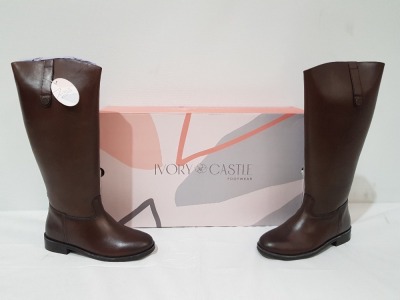 8 X BRAND NEW IVORY CASTLE WOMENS TALL REAL LEATHER BOOTS IN SIZE 6 IN BROWN SEPERATELY PACKAGED IN ONE LARGE BOX