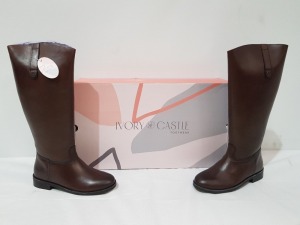 8 X BRAND NEW IVORY CASTLE WOMENS TALL REAL LEATHER BOOTS IN SIZE 6 IN BROWN SEPERATELY PACKAGED IN ONE LARGE BOX