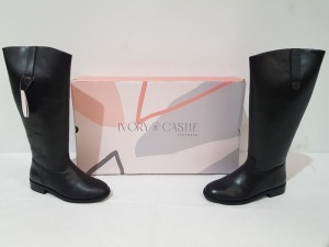 8 X BRAND NEW IVORY CASTLE WOMENS TALL REAL LEATHER BOOTS IN SIZE 6 IN BLACK SEPERATELY PACKAGED IN ONE LARGE BOX