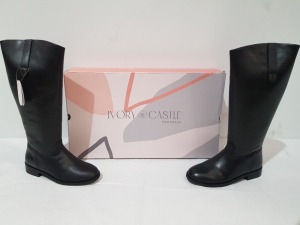 8 X BRAND NEW IVORY CASTLE WOMENS TALL REAL LEATHER BOOTS IN SIZE 6 IN BLACK SEPERATELY PACKAGED IN ONE LARGE BOX