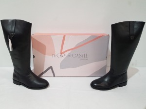 8 X BRAND NEW IVORY CASTLE WOMENS TALL REAL LEATHER BOOTS IN SIZE 6 IN BLACK SEPERATELY PACKAGED IN ONE LARGE BOX