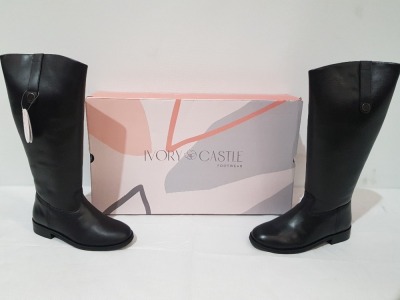 8 X BRAND NEW IVORY CASTLE WOMENS TALL REAL LEATHER BOOTS IN SIZE 6 IN BLACK SEPERATELY PACKAGED IN ONE LARGE BOX