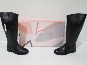 8 X BRAND NEW IVORY CASTLE WOMENS TALL REAL LEATHER BOOTS IN SIZE 7 IN BLACK SEPERATELY PACKAGED IN ONE LARGE BOX