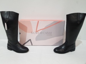 8 X BRAND NEW IVORY CASTLE WOMENS TALL REAL LEATHER BOOTS IN SIZE 7 IN BLACK SEPERATELY PACKAGED IN ONE LARGE BOX