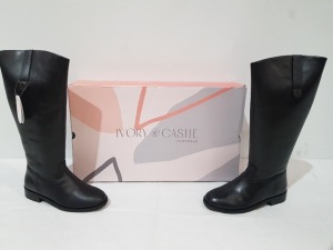 8 X BRAND NEW IVORY CASTLE WOMENS TALL REAL LEATHER BOOTS IN SIZE 7 IN BLACK SEPERATELY PACKAGED IN ONE LARGE BOX