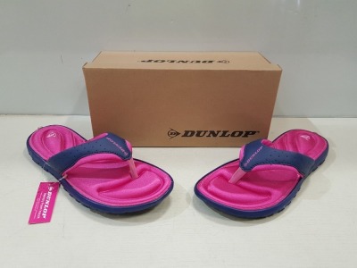 8 X BRAND NEW DUNLOP FLIP FLOPS WITH MEMORY FOAM INSOLE FOR CONTINOUS COMFORT IN SIZE UK 5 , IN NAVY - FUCHSIA