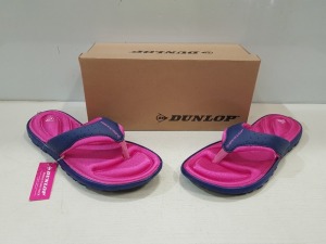 8 X BRAND NEW DUNLOP FLIP FLOPS WITH MEMORY FOAM INSOLE FOR CONTINOUS COMFORT, 4 IN SIZE UK 5 , 4 IN UK SIZE 6 IN NAVY - FUCHSIA