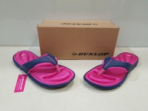 8 X BRAND NEW DUNLOP FLIP FLOPS WITH MEMORY FOAM INSOLE FOR CONTINOUS COMFORT, ALL IN SIZE UK 5 , 4 IN NAVY - FUCHSIA