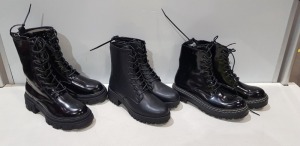 40 X BRAND NEW MIXED WOMENS SHOES/ BOOTS LOT - SIDE ZIP BOOTS 3 DIFFERENT STYLES IN SIZE 6 ALL IN BLACK ETC IN TWO LARGE TRAYS - TRAYS NOT INCLUDED