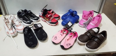 40 X BRAND NEW MIXED KIDS TRAINERS / CROCS LOT CONTAINING HOT TUNA BLUE CROCS IN SIZE UK 1 - MARVEL AVENGERS LIGHT UP TRAINERS IN CAPTAIN AMERICA STYLE SIZE UK 12 - XSIDEWALK SPORT BY HEELYS IN PINK SIZE UK 12 - LD CROCS IN CRÈME/ PINK SIZE EU 30 - SKECHE