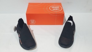 12 X BRAND NEW URBAN JACKS SLIP ON TRAINERS IN BLACK / MULTI-COLOURED IN SIZES : 3 IN SIZE 4 , 7 IN SIZE 5 , 1 IN SIZE 6 , AND 1 IN SIZE 8 IN ONE BOX.