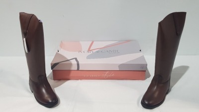 8 X BRAND NEW IVORY CASTLE WOMENS TALL REAL LEATHER BOOTS IN SIZE 3 IN BROWN SEPERATELY PACKAGED IN ONE LARGE BOX