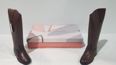 8 X BRAND NEW IVORY CASTLE WOMENS TALL REAL LEATHER BOOTS IN SIZE 4 IN BROWN SEPERATELY PACKAGED IN ONE LARGE BOX