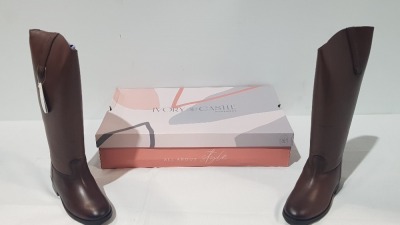 8 X BRAND NEW IVORY CASTLE WOMENS TALL REAL LEATHER BOOTS IN SIZE 4 IN BROWN SEPERATELY PACKAGED IN ONE LARGE BOX