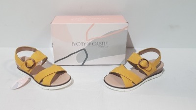 12 X BRAND NEW IVORY CASTLE WOMENS SUMMER BEACH FASHION SANDALS IN SIZE 5 IN MUSTARD/YELLOW SEPERATELY PACKAGED IN ONE LARGE BOX