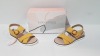 12 X BRAND NEW MIXED IVORY CASTLE WOMENS SUMMER BEACH FASHION SANDALS 4 IN MUSTARD/YELLOW IN SIZES 1 IN SIZE 3 , 4 IN SIZE 3 , 8 IN GREY SIZES 1 IN SIZE 6 , 7 IN SIZE 8 SEPERATELY PACKAGED IN ONE LARGE BOX
