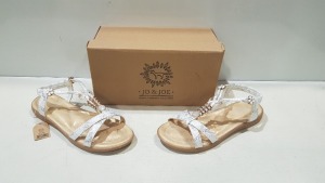 14 X BRAND NEW MIXED JO & JOE WOMEN'S SANDALS 7 IN OPHELIA WHITE IN SIZE'S 2 IN SIZE 4 , 1 IN SIZE 5 , 3 IN SIZE 6 , 1 IN SIZE 7 , 4 IN OPHELIA BLUE IN SIZE 6 , 1 IN MARRAKESH TAN IN SIZE 4 , 1 IN OPHELIA BLACK SIZE 4 , 1 OPHELIA GOLD SIZE 4 IN ONE LARGE 