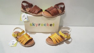 12 X BRAND NEW SKY ROCKET KIDS SANDALS 10 IN MUSTARD AND 2 IN BROWN IN SIZE 10 IN ONE LARGE BOX