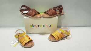 12 X BRAND NEW SKY ROCKET KIDS SANDALS 10 IN MUSTARD IN SIZE 13 , AND 2 IN BROWN SIZE 13, IN ONE LARGE BOX