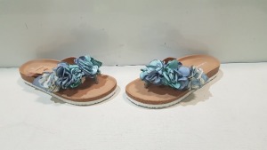 14 X BRAND NEW BLUE FLORAL WOMEN'S SANDALS IN SIZE 4/37 IN ONE BOX