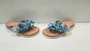 14 X BRAND NEW BLUE FLORAL WOMEN'S SANDALS IN SIZE 4/37 IN ONE BOX