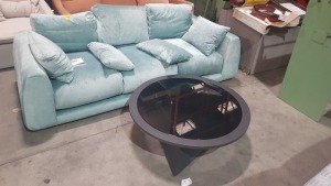 1 X 3 SEATER SOFA SIZE - 220X100X58CM WITH GLASS TOP COFFEE TABLE 100CM DIAM - 28CM HEIGHT (SOFA.COM RETURNS)