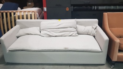 1 X 3 SEATER SOFA IN STONE - 215X95X75CM PLEASE NOTE DUSK MARKS (SOFA.COM RETURNS)