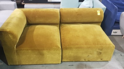 1 X 2 SEATER SOFA IN MUSTARD - RIGHT ARM REST MISSING - 180X92X75CM SLIGHT SCUFF MARKS (SOFA.COM RETURNS)