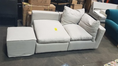 1 X INCOMPLETE 2 SEATER SOFA IN STONE COLOUR - ALSO TO INCLUDE STONE COLOURED FOOT STOOL ) ( 160 X 110 X 63 CM ) ( SOFA.COM RETURNS )