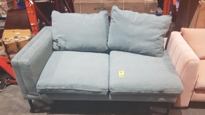 1 X INCOMPLETE 2 SEATER GREEN FABRIC SOFA (160 X 95 X 75 ) ( SOFA.COM RETURN )