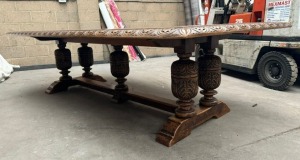 LARGE HAND CARVED DINING TABLE (19TH CENTURY PERIOD STYLE) WITH 10 X MATCHING DINING CHAIRS *** NOTE: ASSETS LOCATED IN CROYDON. WILL NEED COLLECTING IN PERSON BY 30TH AUGUST 2024 TO AVOID STORAGE CHARGES ***