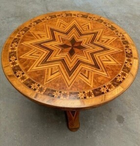 MARQUETRY WOODEN COFFEE TABLE *** NOTE: ASSETS LOCATED IN CROYDON. WILL NEED COLLECTING IN PERSON BY 30TH AUGUST 2024 TO AVOID STORAGE CHARGES ***