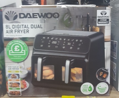 1 X DAEWOO 8L DIGITAL DUAL AIR FRYER - BOX OPENED BUT APPEARS NEW WITH ALL ORIGINAL PACKAGING