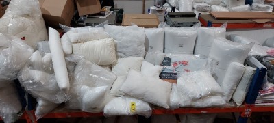 LARGE AMOUNT OF BRAND NEW BEDDING LOT CONTAINING MICROFIBRE LUXURY BED TOPPER 200 CCM X 200CM - DOUBLE BED 13.5 TOG DUVET - SLEEPSOFT PILLOW 74CM X 48CM - HOLLOW FIBRE CUSHIOOSN 16 X 12 - COROVIN FULLY FITTED MATTRES PROTECTORS - VARIOUS CUSHIONS AND PIL