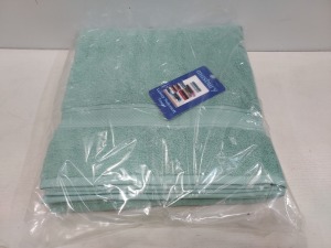 20 X BRAND NEW MUSBURY FABRICS TOWELS IN SAGE GREEN SIZE 100 X 150 IN 2 BOXES