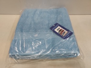 20 X BRAND NEW MUSBURY FABRICS TOWELS IN CORNFLOWER SIZE 100 X 150 IN 2 BOXES